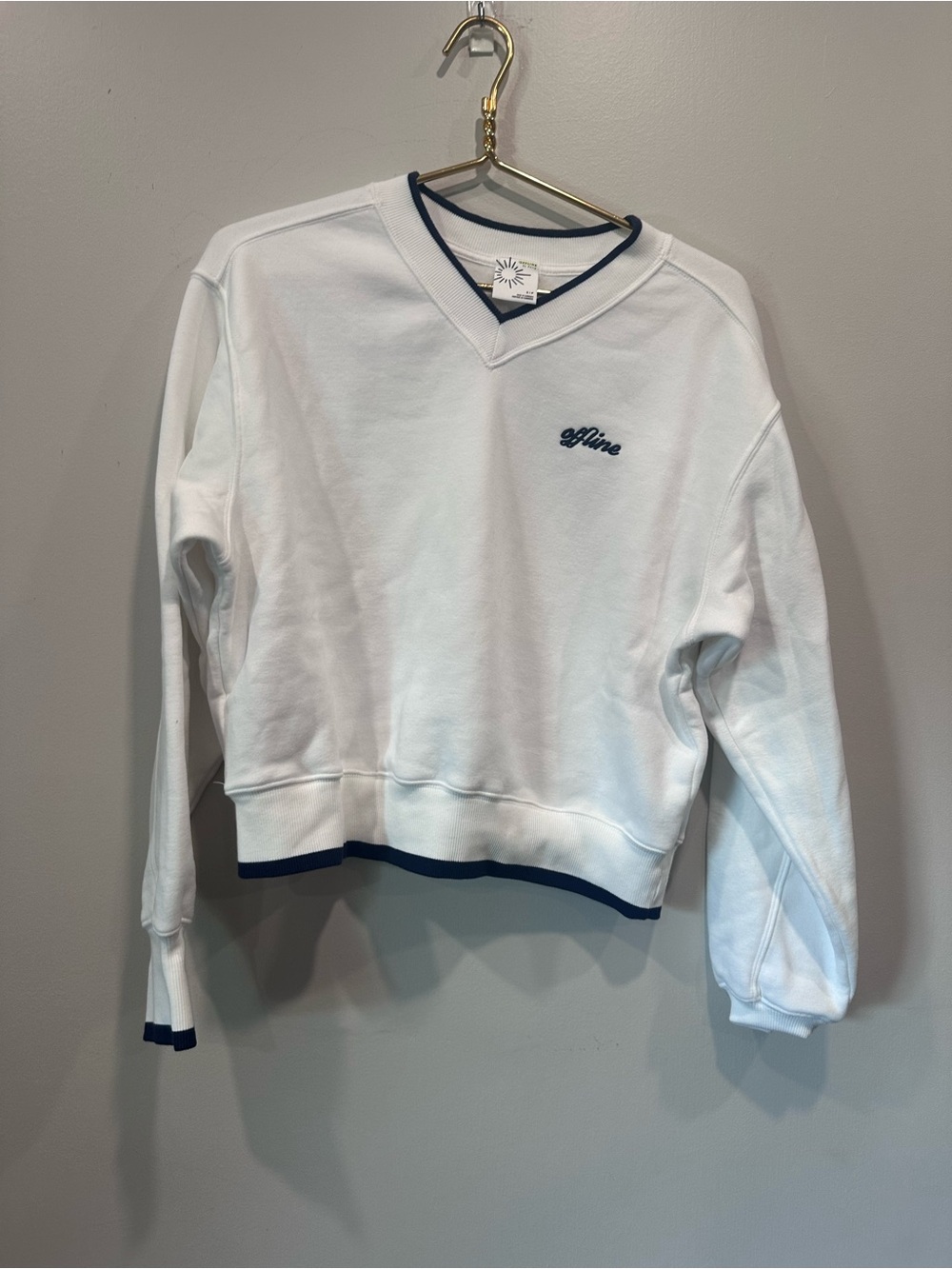 White V-Neck Sweater with Navy Trim by Offline
